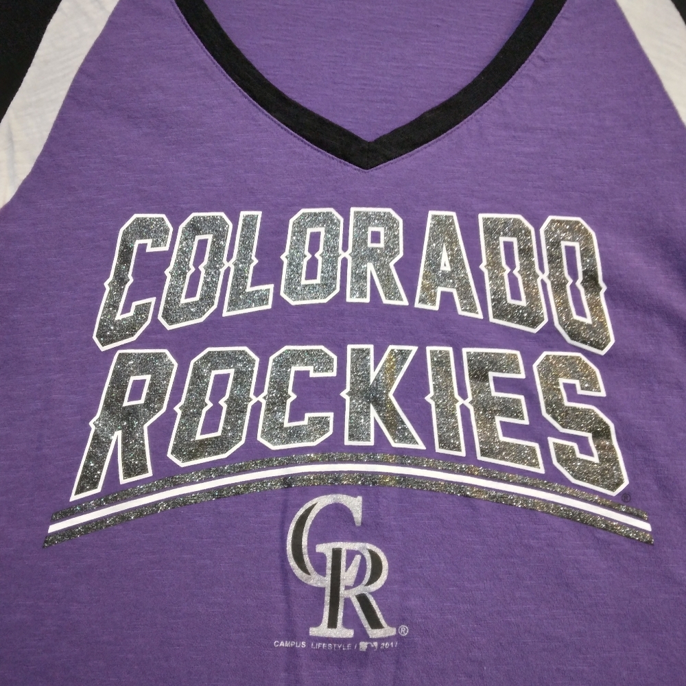Colorado Rockies MLB Girls V-Neck Tee Size Large